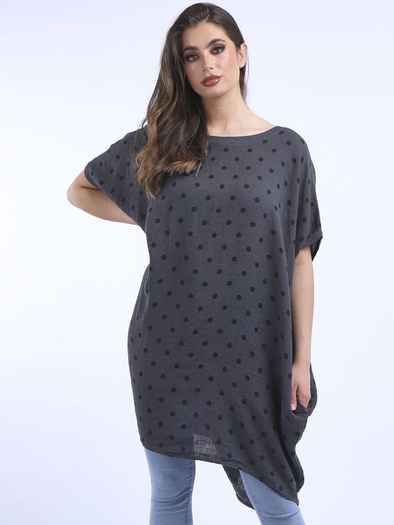 Bianca Linen Spotted Dress Charcoal image 1